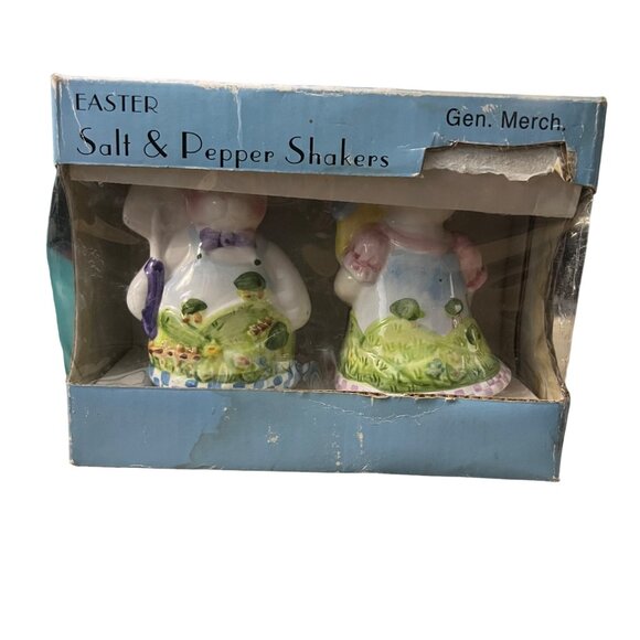Easter Salt and Pepper‎ Shakers Easter Bunny Rabbits Multicolor Ceramic - Picture 7 of 7